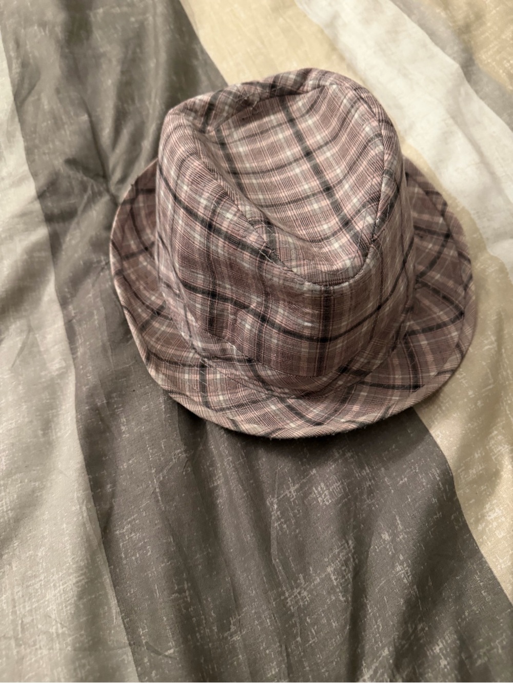 Plaid Cotton Fedora Hat - lavender